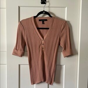 White House Black Market Ribbed Henley Top - Tan